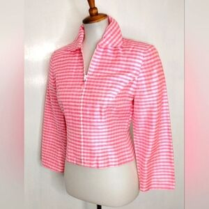 PINK GINGHAM RAW SILK CROP JACKET